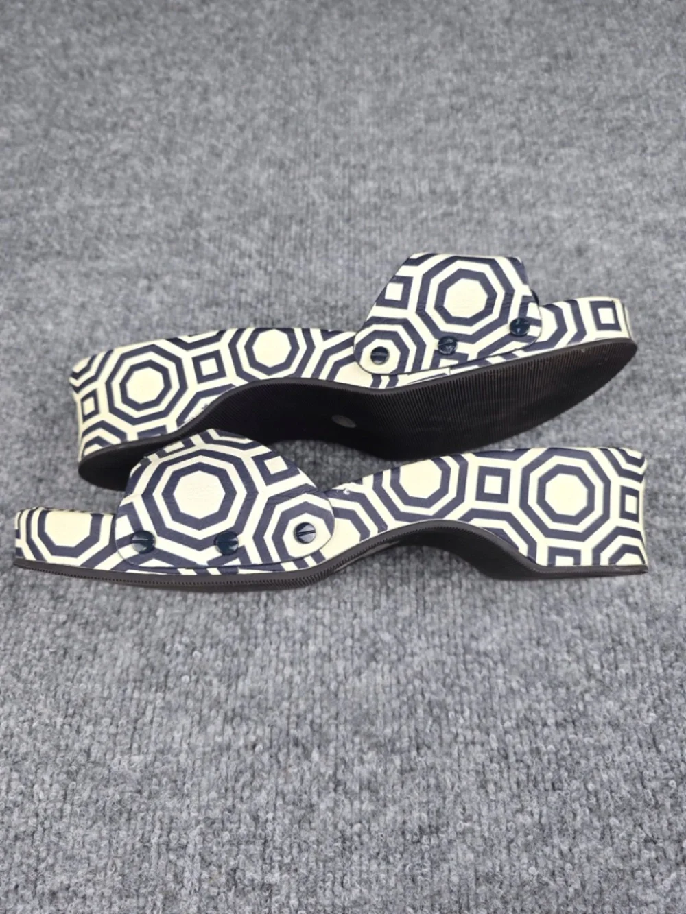 Tory Burch Noah Navy Blue Geometric Leather Slide Sandals Size 9